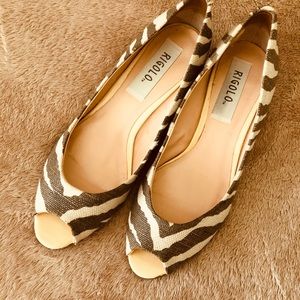 Zebra linen wedge flats